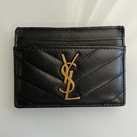 Yves Saint Laurent Handbags - YVES SAINT LAURENT BLACK LEATHER CARD WALLET